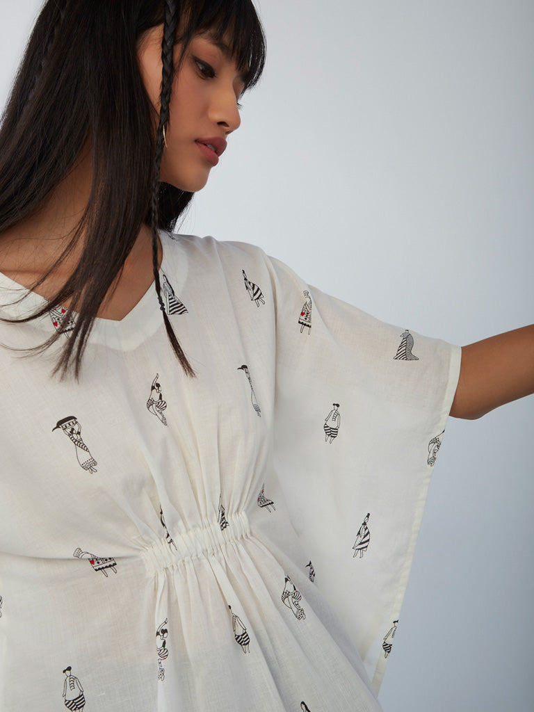 Bombay Paisley White Printed Kaftan Top ...